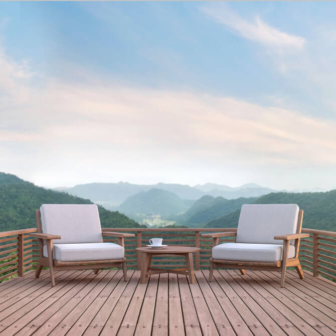 Decking with outdoor lounge chairs