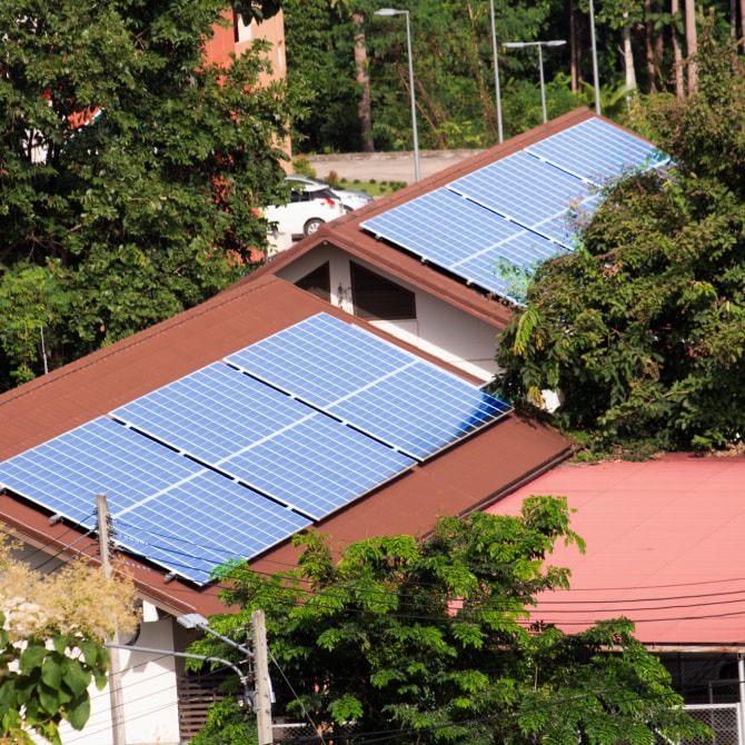 Rooftops with solar panels
